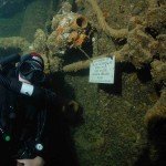 Rebreather diver in the wreck of Rosalie Moller